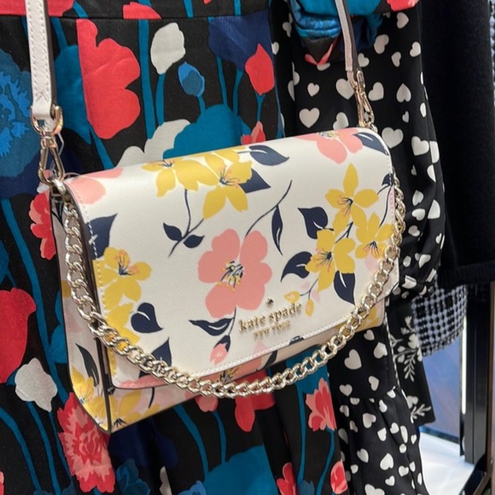 Kate Spade Carson Convertible Crossbody Lily Blooms Cream Multi - Picture 8 of 16